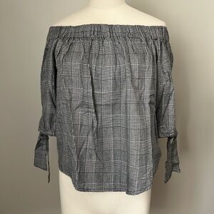 Dex Plaid Checked Off the Shoulder Top S